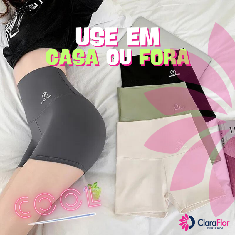 YOGA Short de Segurança Cintura Alta Feminino de Seda Fria Respirável - Some Barriga! Super Fina e Confortável. Não marca a Roupa