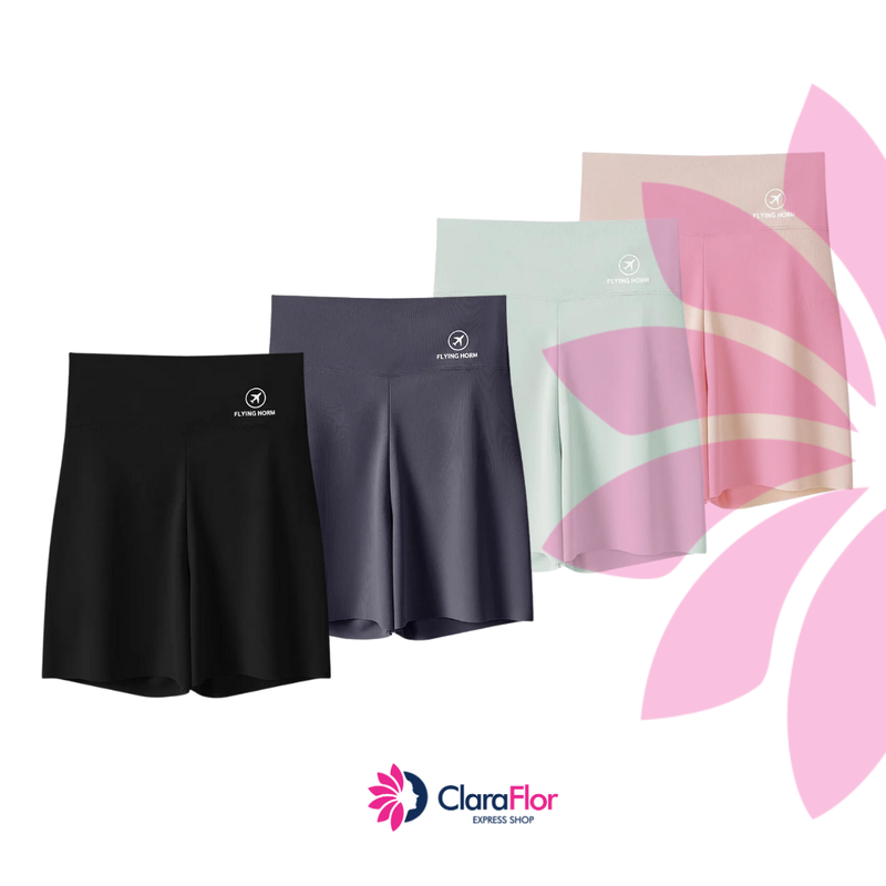 YOGA Short de Segurança Cintura Alta Feminino de Seda Fria Respirável - Some Barriga! Super Fina e Confortável. Não marca a Roupa