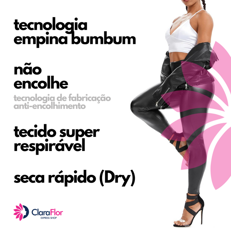 Legging de Couro com Stretch com Zíper e Cintura Alta - Feminina. Super Conforto. Calça push-up de alta qualidade e caimento.