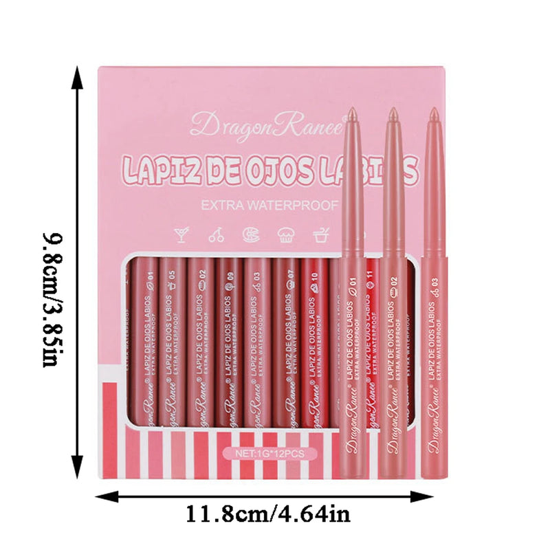 Estojo Matte Lip Liner com 12 lápis de contorno labial impermeável e super durável