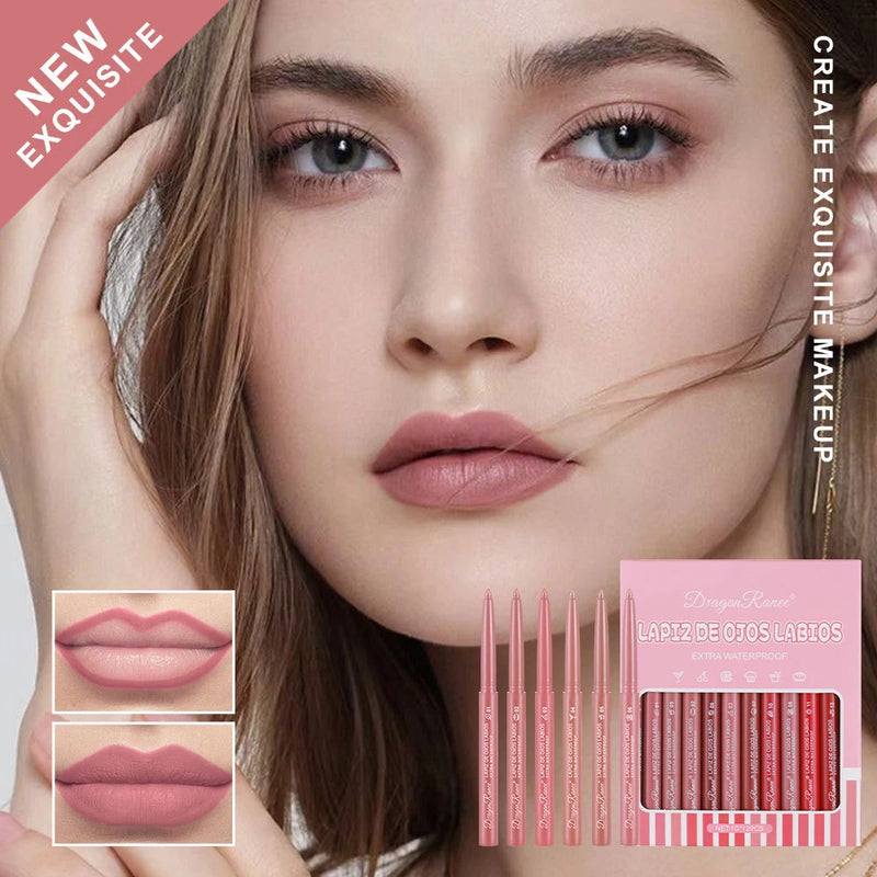 Estojo Matte Lip Liner com 12 lápis de contorno labial impermeável e super durável