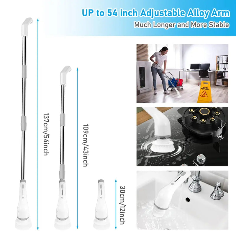 8-in-1 Escova Rotativa de Limpeza Multifuncional Elétrica Wireless para Banheiro, Cozinha - Carregamento USB